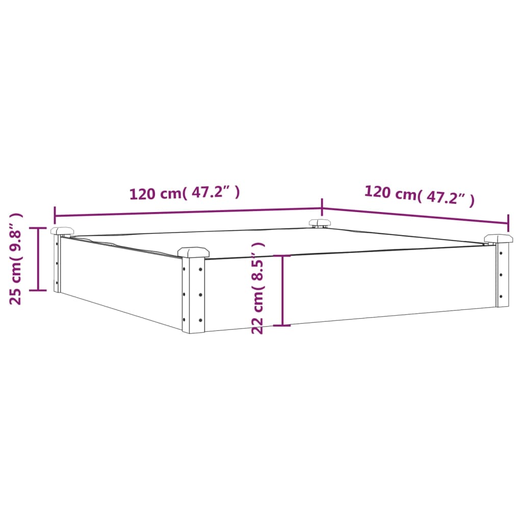 Plantenbak verhoogd met voering 120x120x25 cm massief vurenhout - AllerleiShop