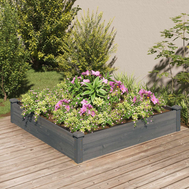 Plantenbak verhoogd met voering 120x120x25 cm vurenhout grijs - AllerleiShop