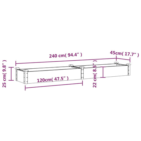 Plantenbak verhoogd met voering 240x45x25 cm massief vurenhout - AllerleiShop