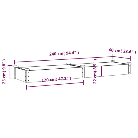 Plantenbak verhoogd met voering 240x60x25 cm massief vurenhout - AllerleiShop