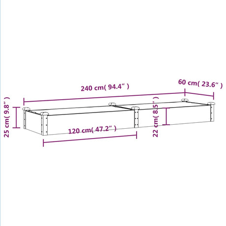 Plantenbak verhoogd met voering 240x60x25 cm vurenhout bruin - AllerleiShop