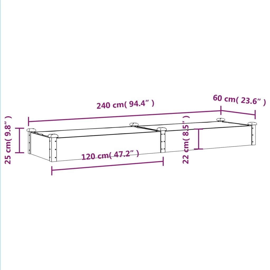 Plantenbak verhoogd met voering 240x60x25 cm vurenhout grijs - AllerleiShop