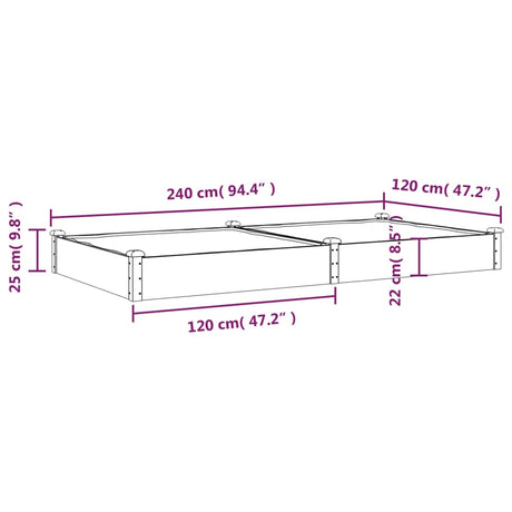 Plantenbak verhoogd met voering 240x120x25 cm massief vurenhout - AllerleiShop