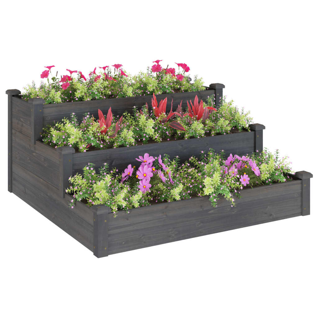 Plantenbak verhoogd 120x120x56 cm massief vurenhout grijs - AllerleiShop