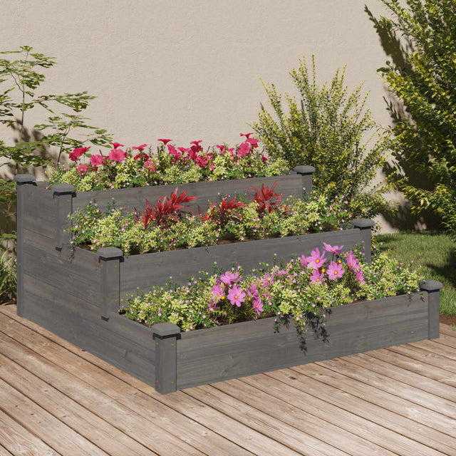 Plantenbak verhoogd 120x120x56 cm massief vurenhout grijs - AllerleiShop