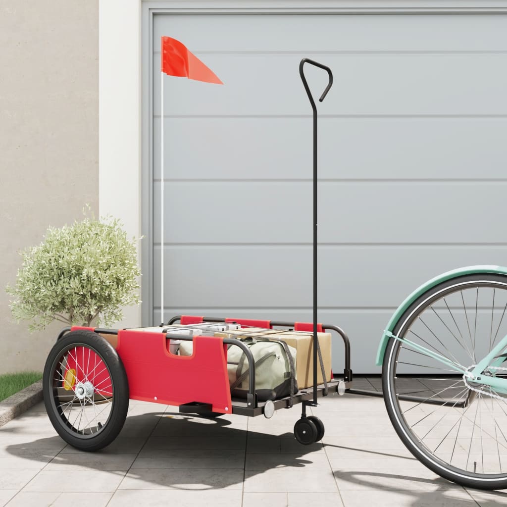 Fietstrailer oxford stof en ijzer rood en zwart - AllerleiShop