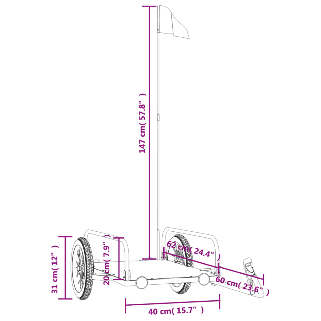 Fietstrailer 122x53x31 cm ijzer zwart - AllerleiShop