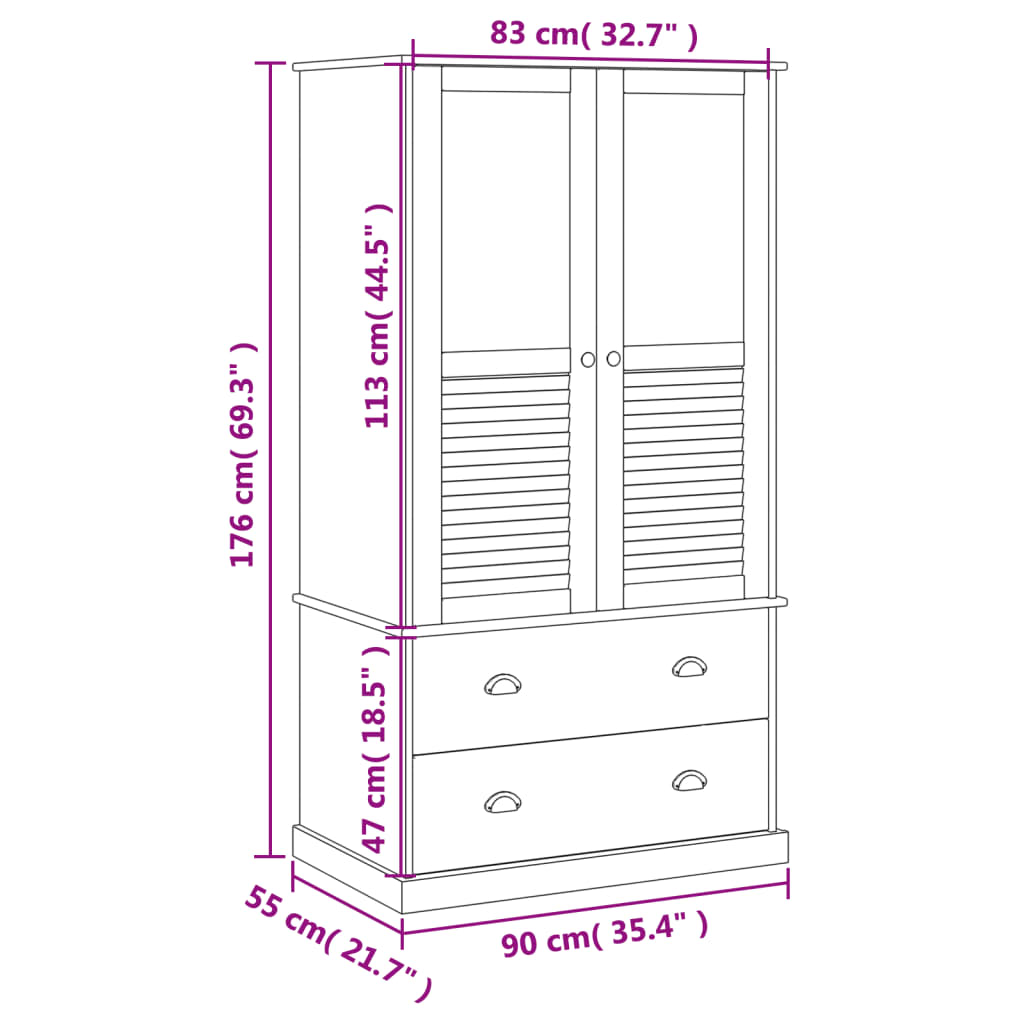 Kledingkast VIGO 90x55x176 cm massief grenenhout - AllerleiShop