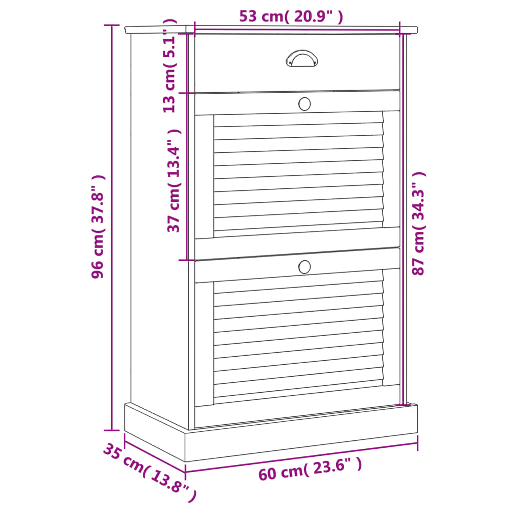 Schoenenkast VIGO 60x35x96 cm massief grenenhout wit - AllerleiShop