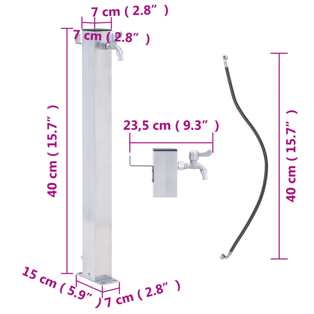 Waterzuil vierkant 40 cm roestvrij staal - AllerleiShop