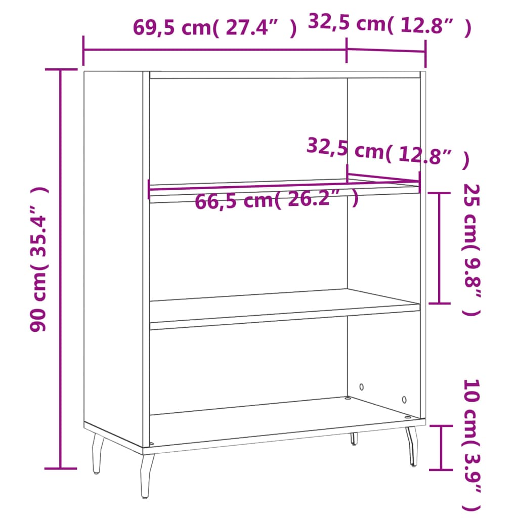 Schappenkast 69,5x32,5x90 cm bewerkt hout wit