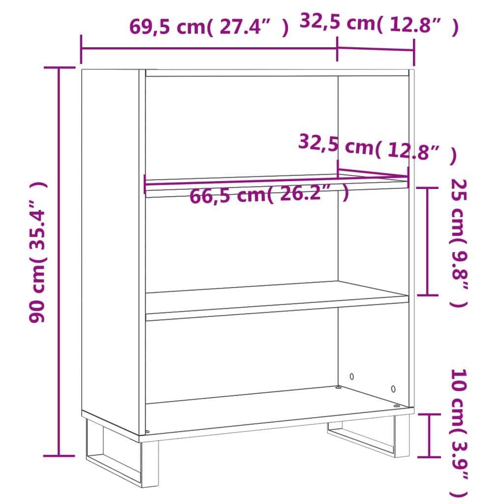 Schappenkast 69,5x32,5x90 cm bewerkt hout wit