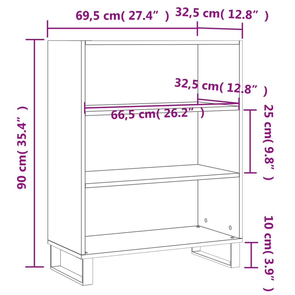 Schappenkast 69,5x32,5x90 cm bewerkt hout grijs sonoma eiken