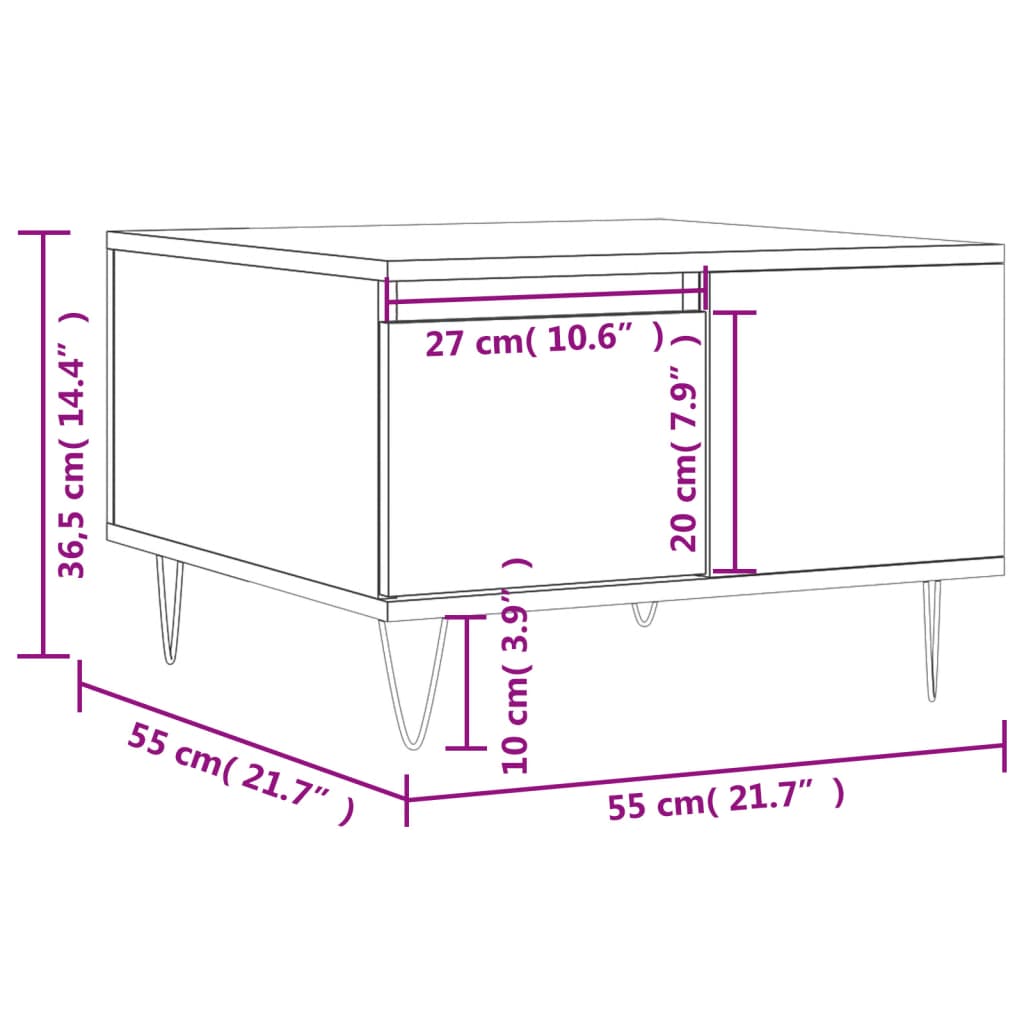 Salontafel 55x55x36,5 cm bewerkt hout betongrijs