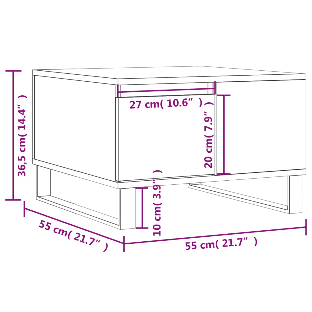 Salontafel 55x55x36,5 cm bewerkt hout bruin eikenkleur