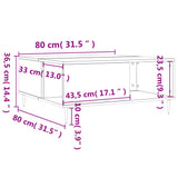 Salontafel 80x80x36,5 cm bewerkt hout wit