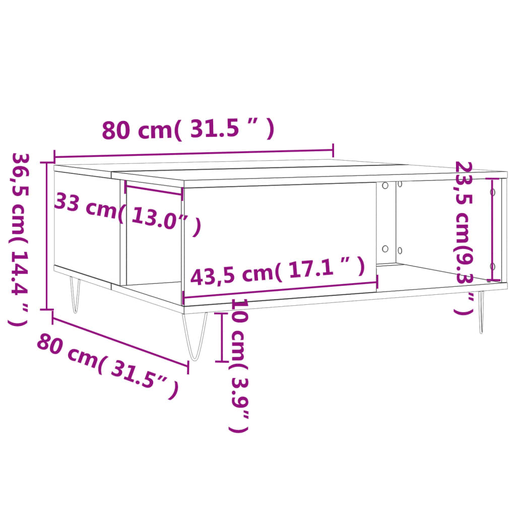 Salontafel 80x80x36,5 cm bewerkt hout sonoma eikenkleurig