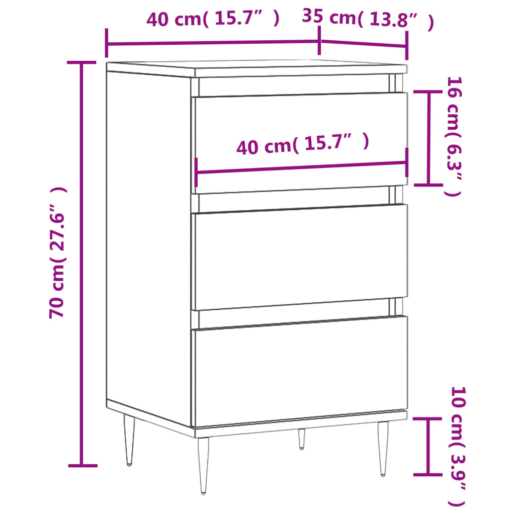 Dressoir 40x35x70 cm bewerkt hout grijs sonoma