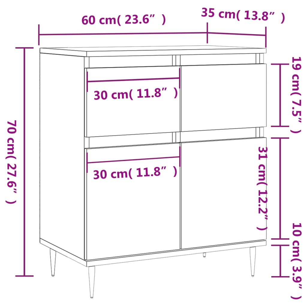 Dressoir 60x35x70 cm bewerkt hout wit