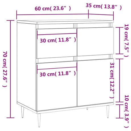 Dressoir 60x35x70 cm bewerkt hout sonoma eikenkleurig