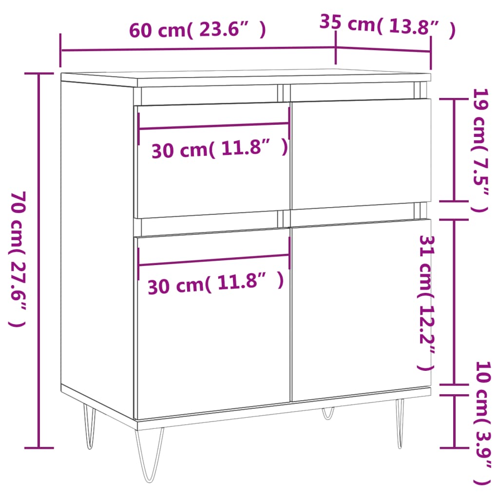 Dressoir 60x35x70 cm bewerkt hout betongrijs