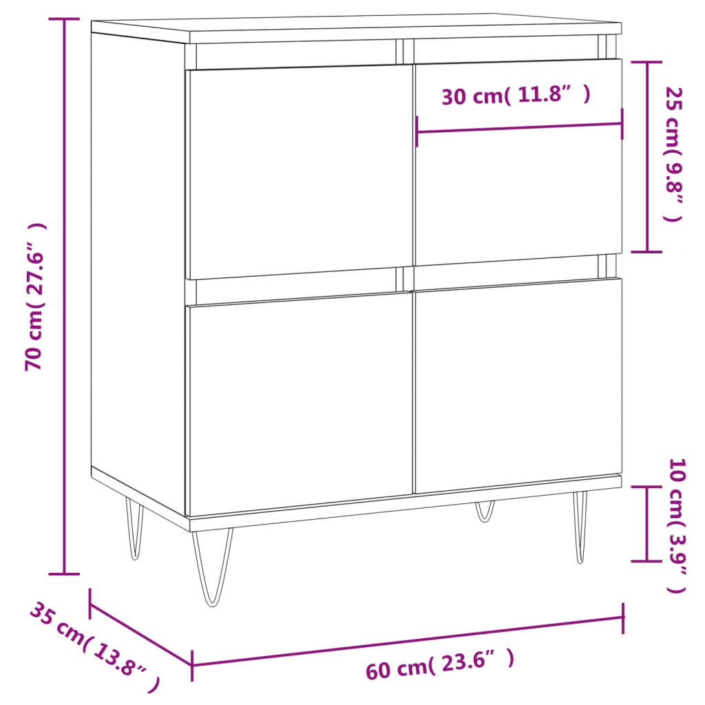 Dressoir 60x35x70 cm bewerkt hout wit