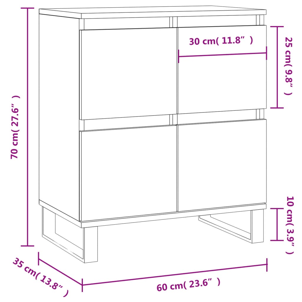 Dressoir 60x35x70 cm bewerkt hout wit