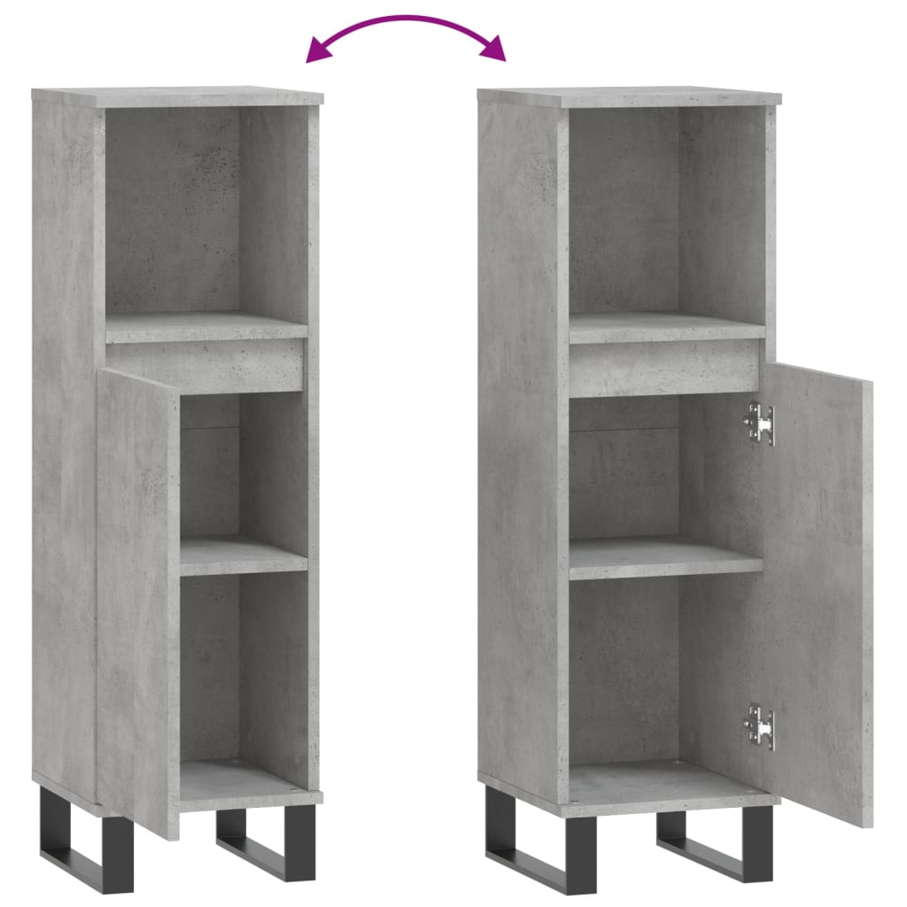 Badkamerkast 30x30x100 cm bewerkt hout betongrijs