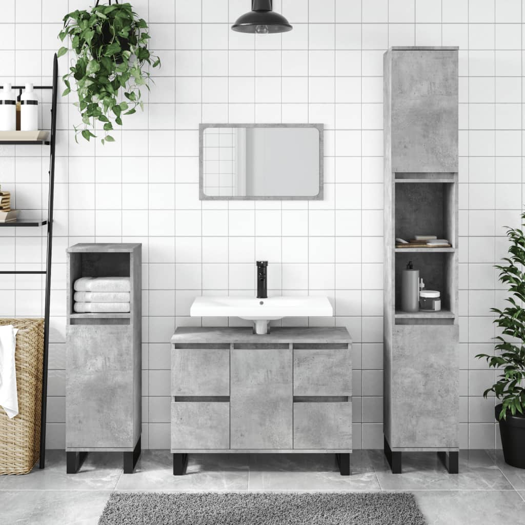 Badkamerkast 30x30x100 cm bewerkt hout betongrijs