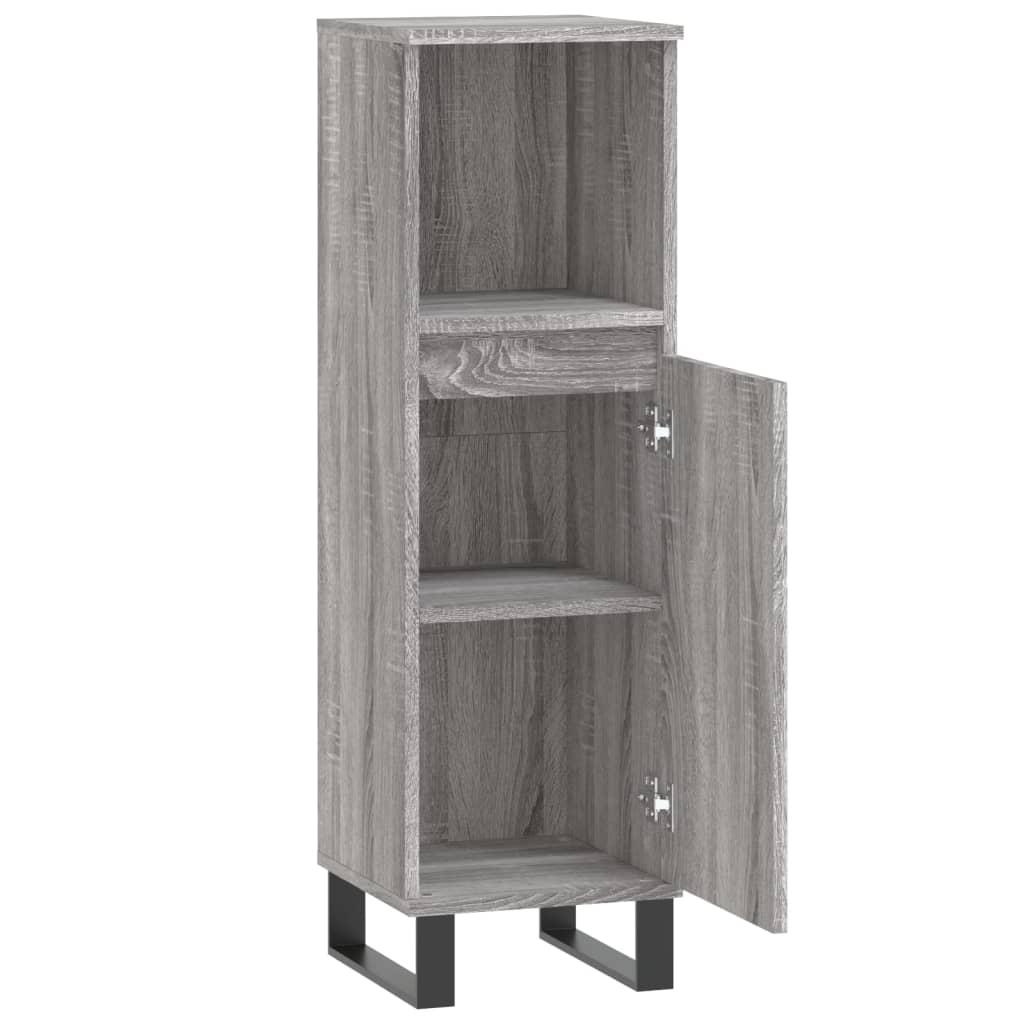 Badkamerkast 30x30x100 cm bewerkt hout grijs sonoma eikenkleur