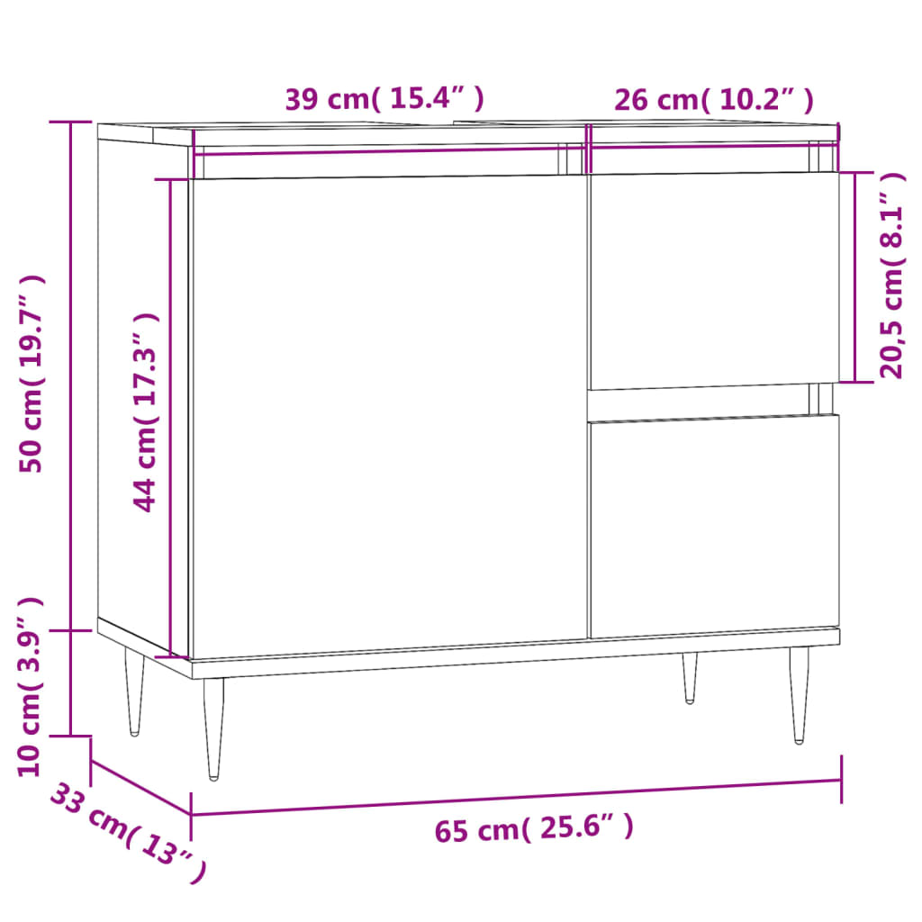 Badkamerkast 65x33x60 cm bewerkt hout wit