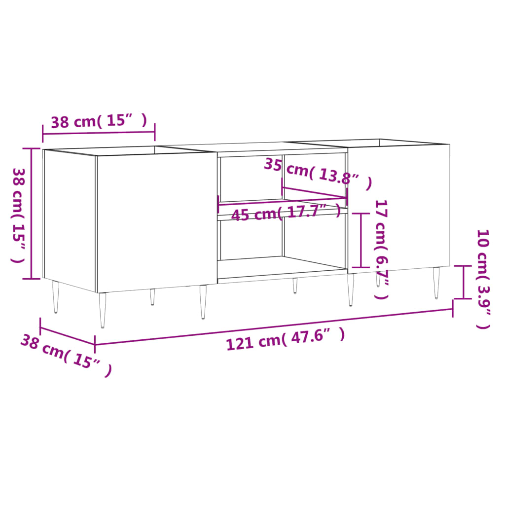 Platenkast 121x38x48 cm bewerkt hout wit