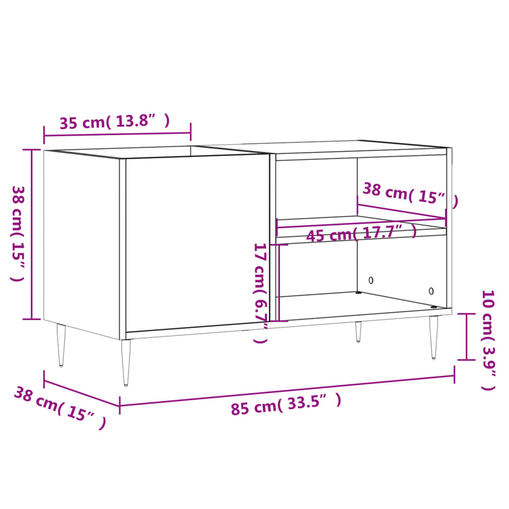 Platenkast 85x38x48 cm bewerkt hout bruin eikenkleur