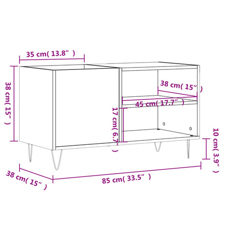 Platenkast 85x38x48 cm bewerkt hout hoogglans wit