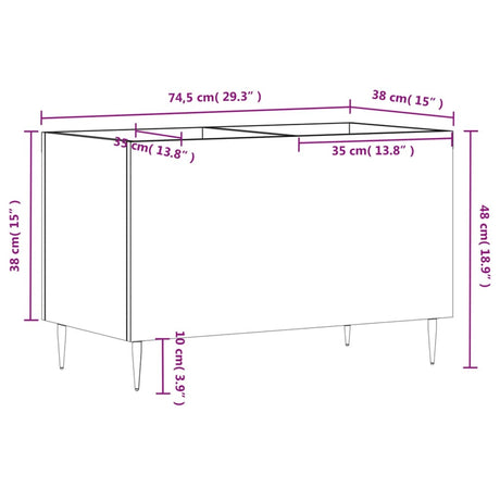 Platenkast 74,5x38x48 cm bewerkt hout zwart