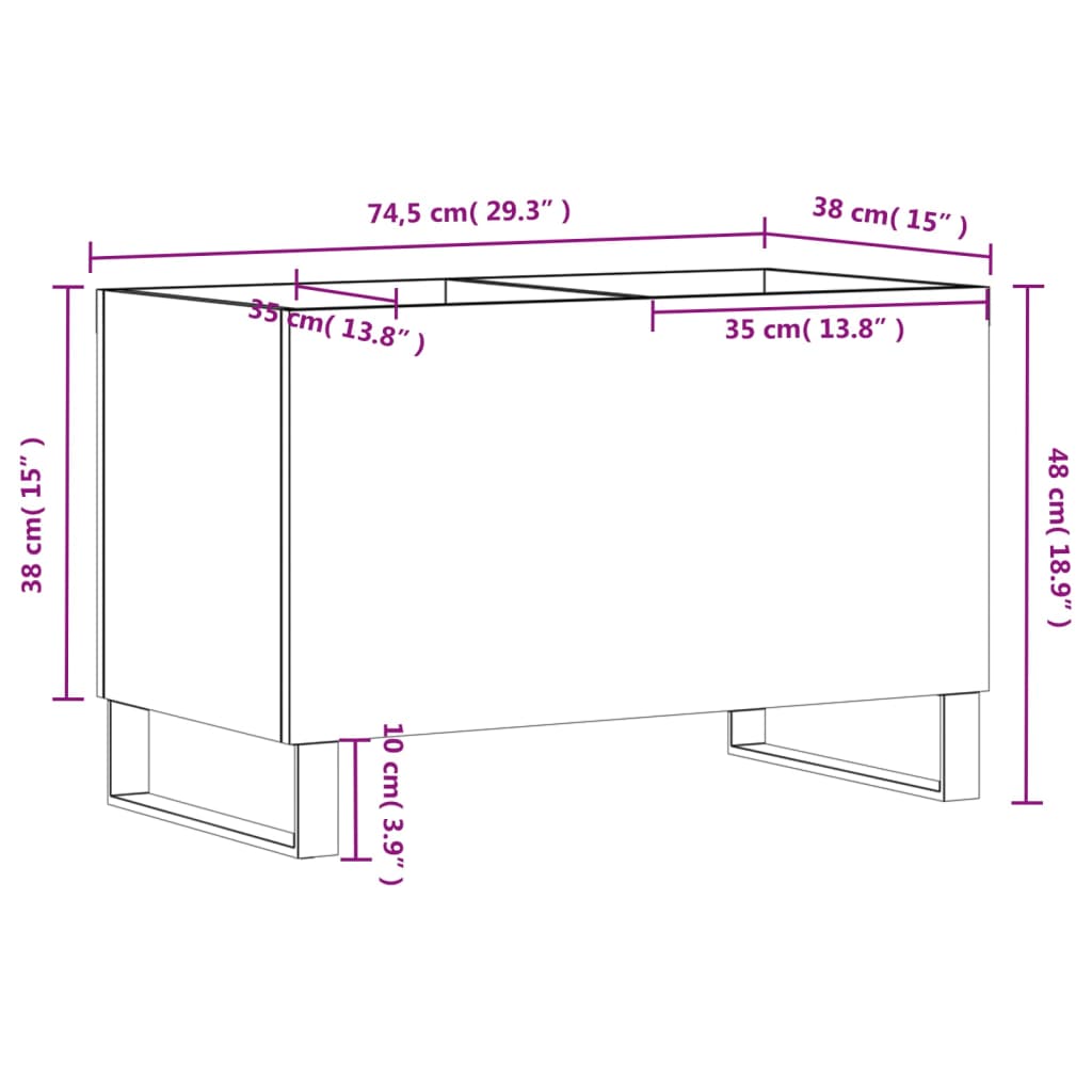 Platenkast 74,5x38x48 cm bewerkt hout betongrijs