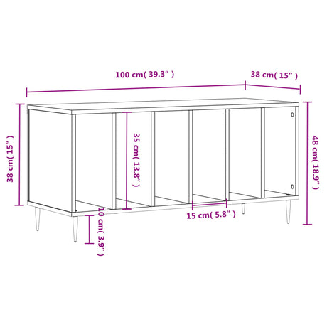 Platenkast 100x38x48 cm bewerkt hout zwart