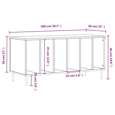 Platenkast 100x38x48 cm bewerkt hout hoogglans wit