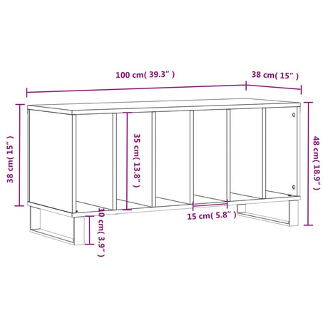 Platenkast 100x38x48 cm bewerkt hout wit