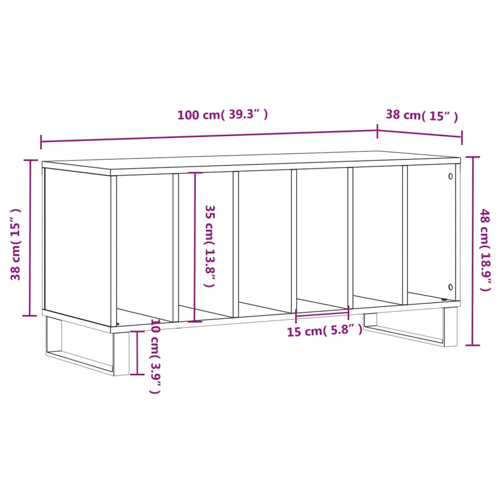 Platenkast 100x38x48 cm bewerkt hout zwart