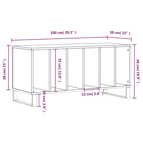 Platenkast 100x38x48 cm bewerkt hout zwart