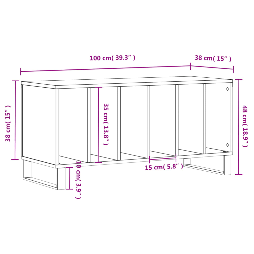 Platenkast 100x38x48 cm bewerkt hout grijs sonoma eikenkleurig