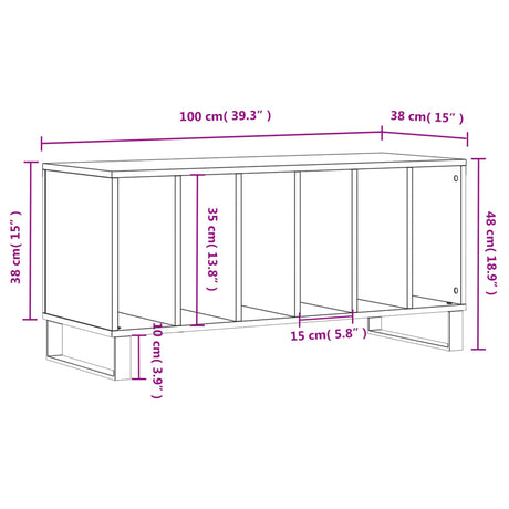 Platenkast 100x38x48 cm bewerkt hout grijs sonoma eikenkleurig