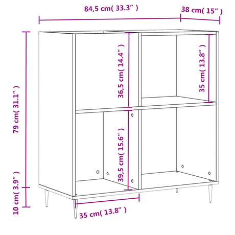 Platenkast 84,5x38x89 cm bewerkt hout wit