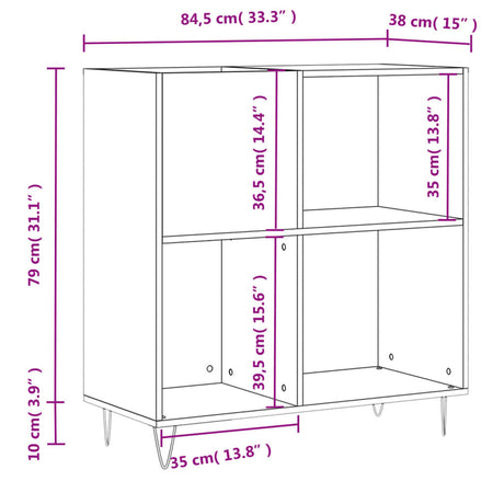 Platenkast 84,5x38x89 cm bewerkt hout zwart