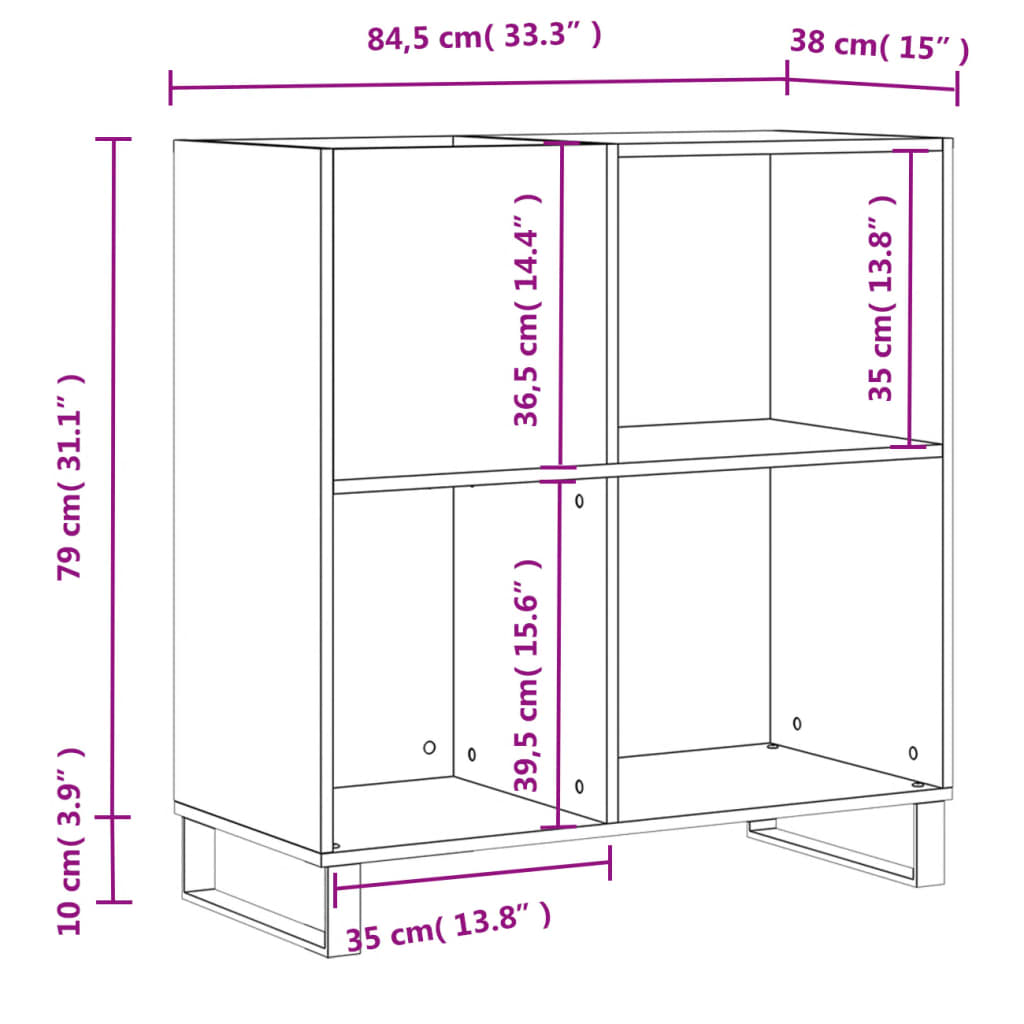 Platenkast 84,5x38x89 cm bewerkt hout hoogglans wit