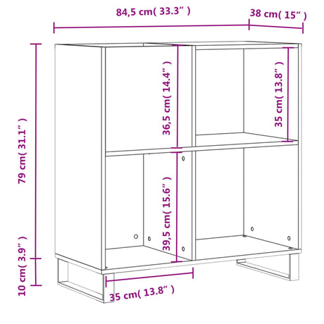 Platenkast 84,5x38x89 cm bewerkt hout grijs sonoma eikenkleurig