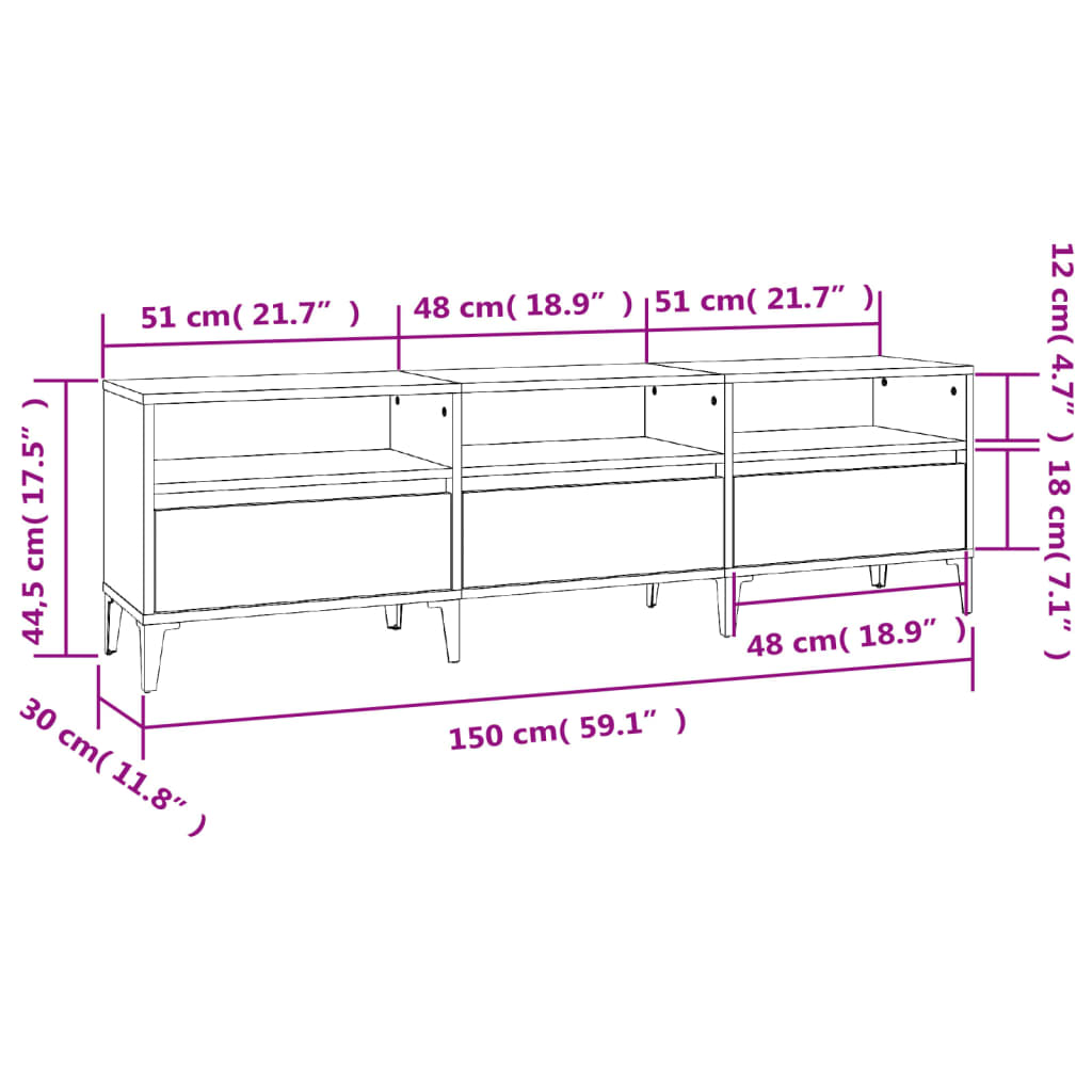 Tv-meubel 150x30x44,5 cm bewerkt hout grijs sonoma eikenkleurig