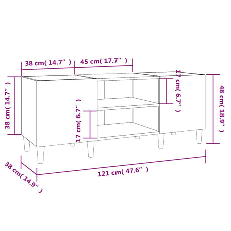 Platenkast 121x38x48 cm bewerkt hout wit