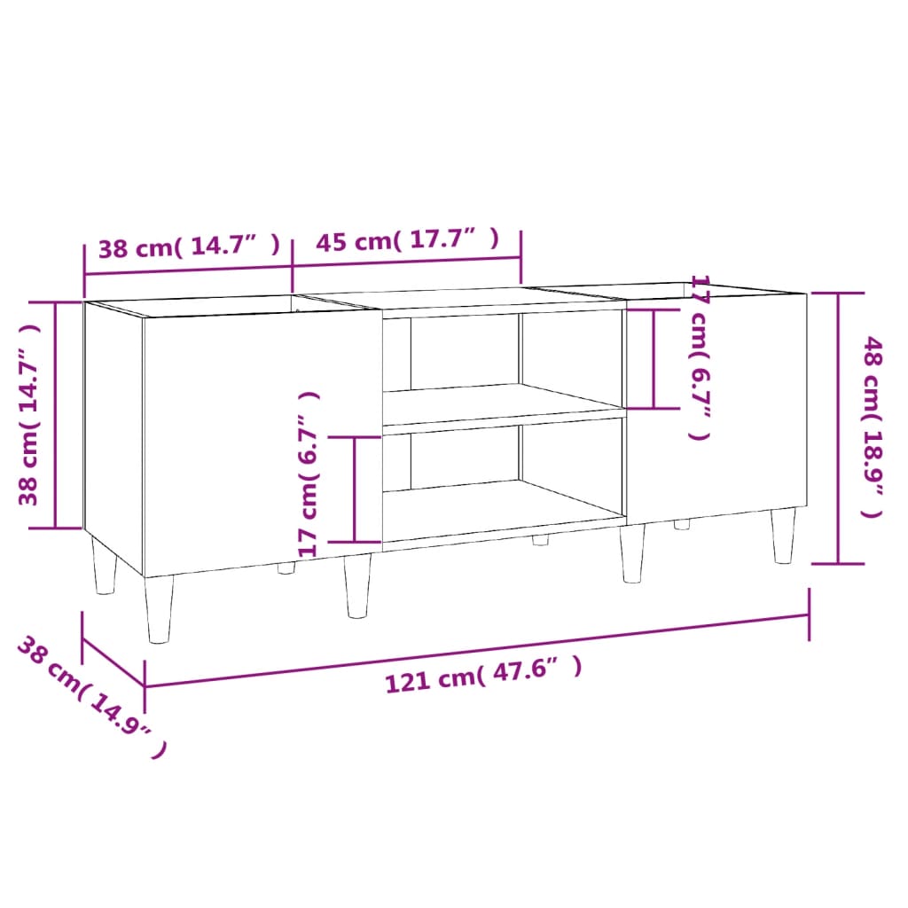 Platenkast 121x38x48 cm bewerkt hout hoogglans wit